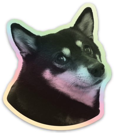 a sticker of a black and white shiba inu dog